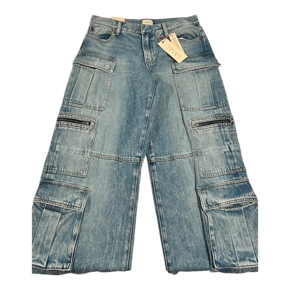 NWT Alice + Olivia Wide Leg Cargo Jeans Light Wash Women's 29 - Picture 9 of 16